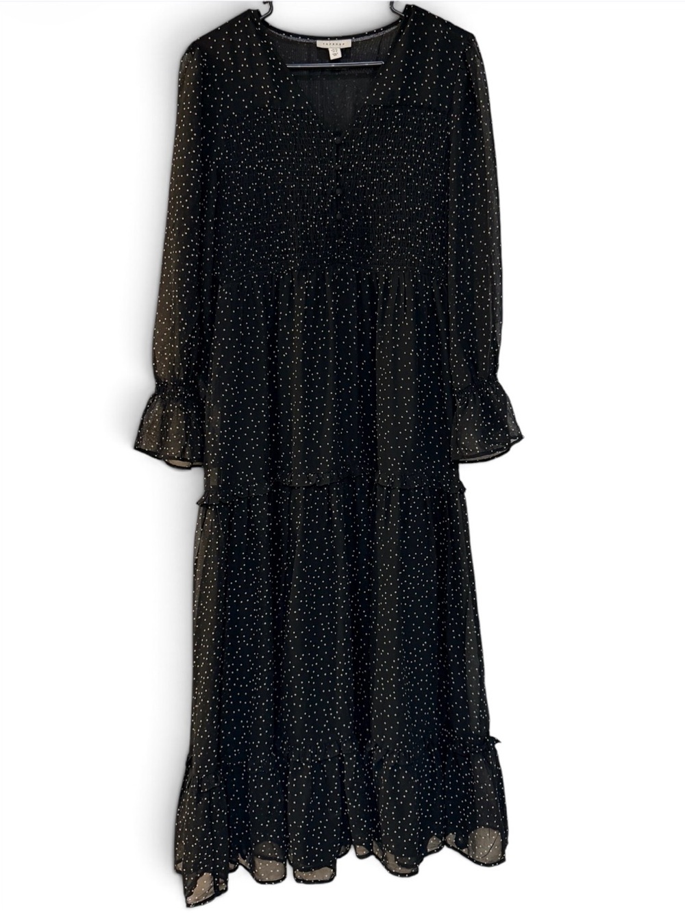 Topshop Black Polka Dot Tiered Dress 10